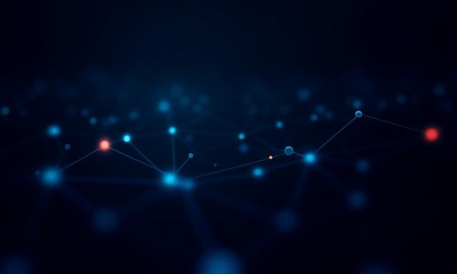 Abstract representation of a digital supply chain with nodes and connections, illustrating risk assessment