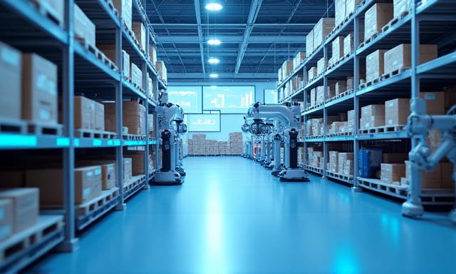 Automated warehouse robots working efficiently